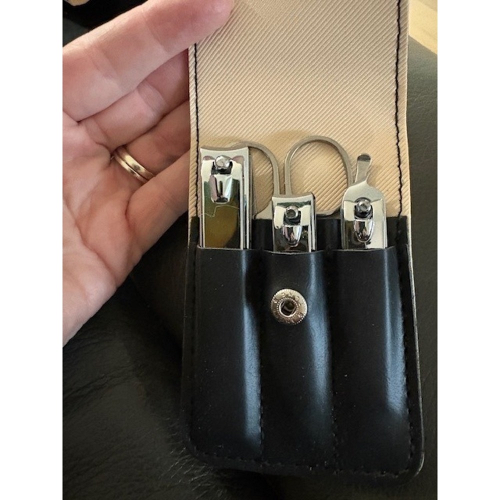 Portable 3-Piece Manicure Set with Black PU Leather Travel Case‎ Stainless Steel